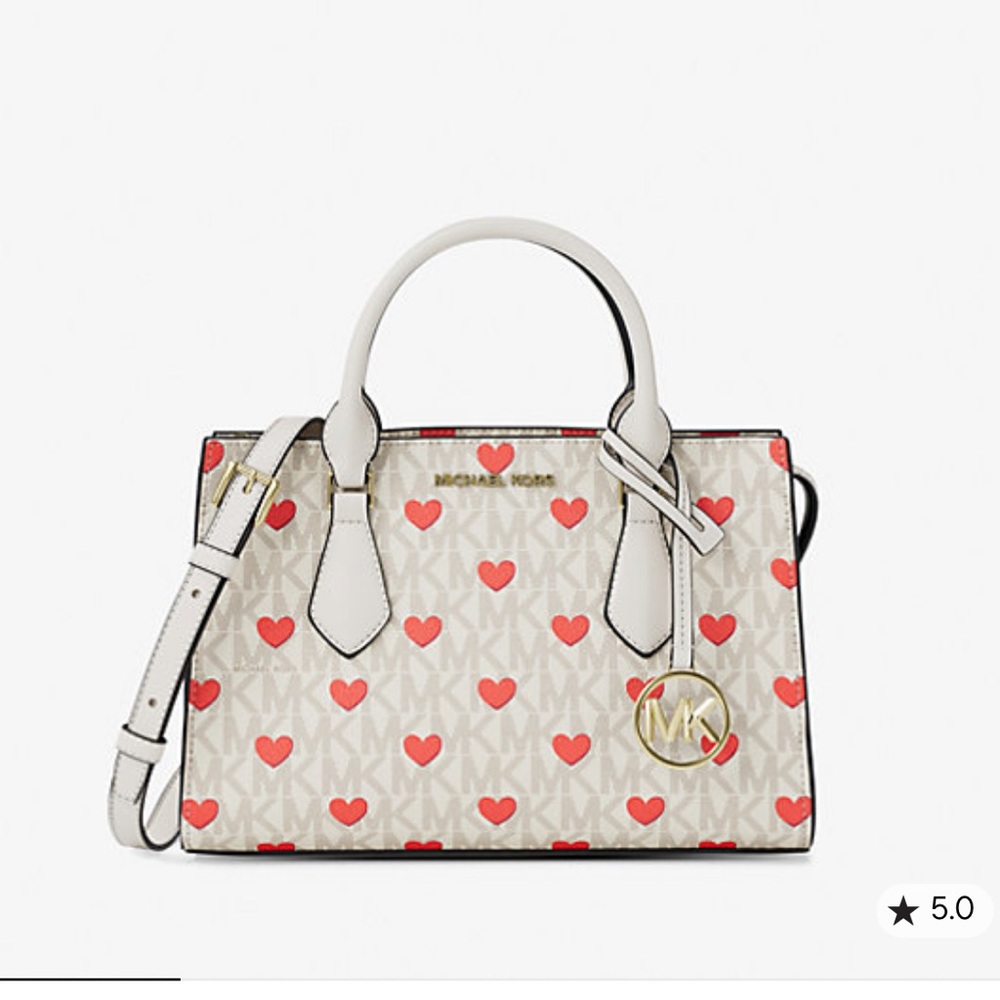 NWT Michael Kors Sheila Small Cream & Pink Heart ❤️ Satchel Purse Crossbody